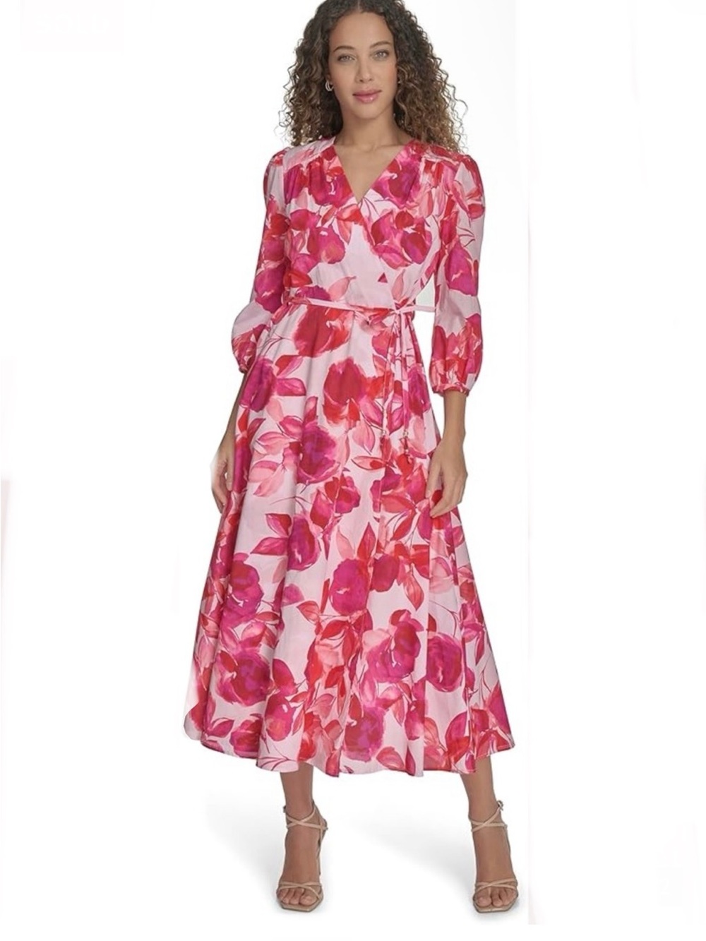 NWT Calvin Klein Pink & Fuchsia Floral Long Sleeve Wrap Dress - Size 16W